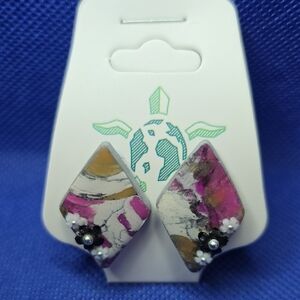 Marbled Pink and Gold Geometric Drop Earrings